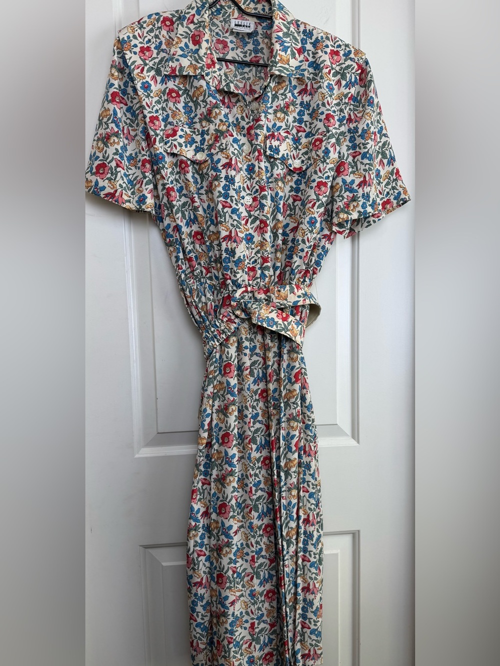 Vintage Leslie Fay Floral Midi Shirt Dress 16WP Petite 80s 90s